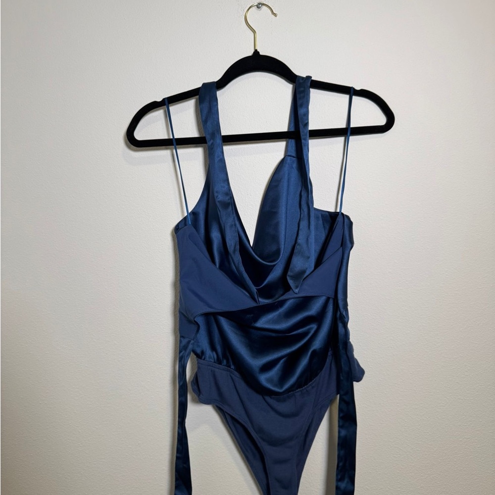 Elegant Blue Satin Bodysuit